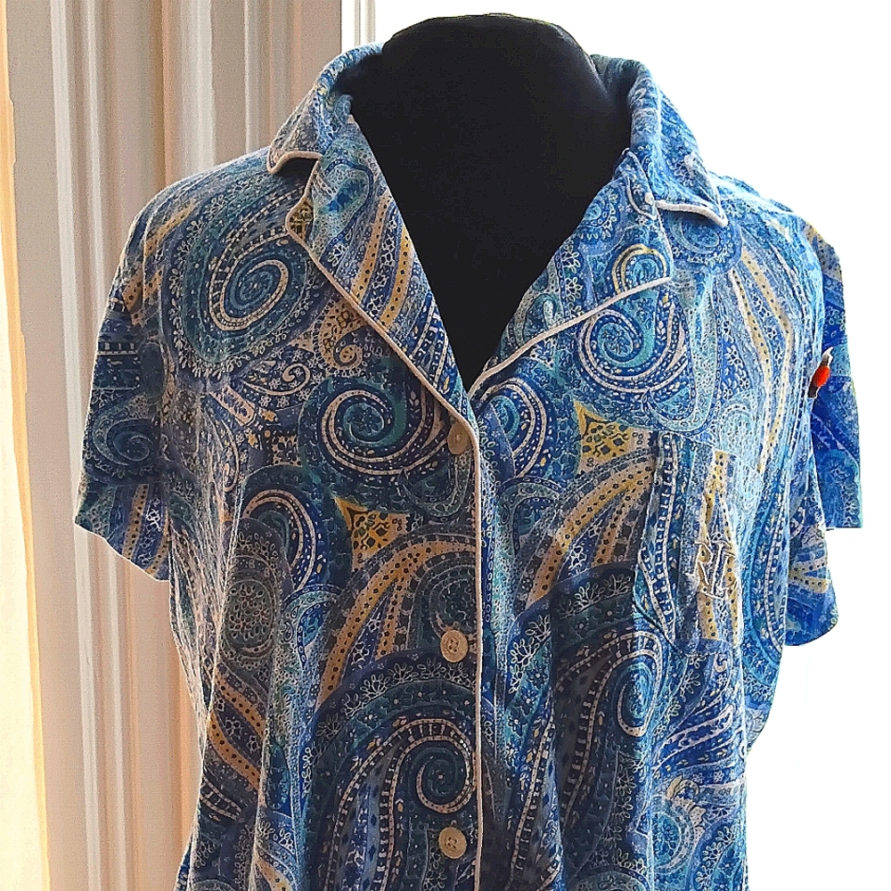 RALPH LAUREN 2pc BLUE paisley print  Soft + Light Pajama Set Size 1x